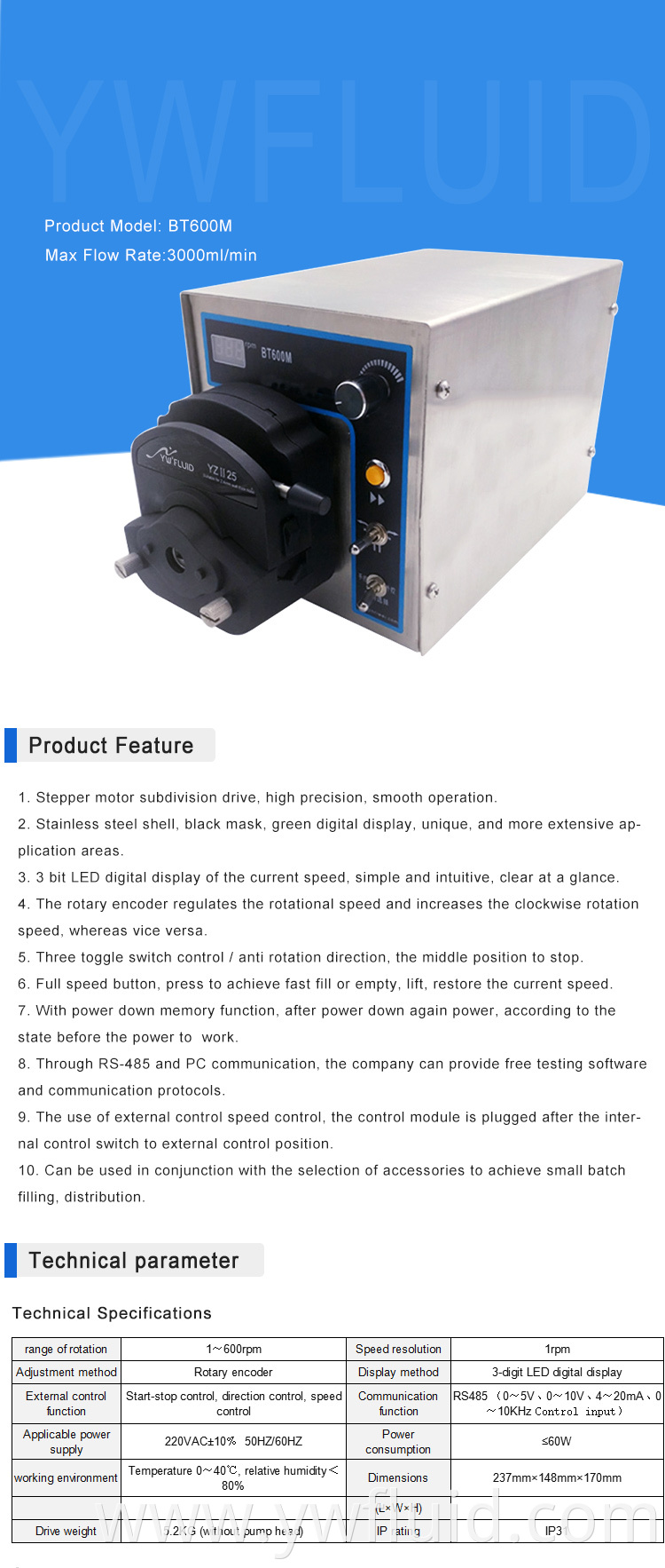 YWfluid Easy load pump head Large flow rate Laboratory filling peristaltic pump used for Environmental device